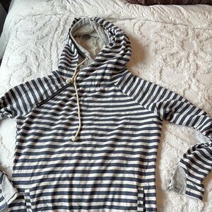 AMPERSAND AVE Striped Blue and Cream Hoodie